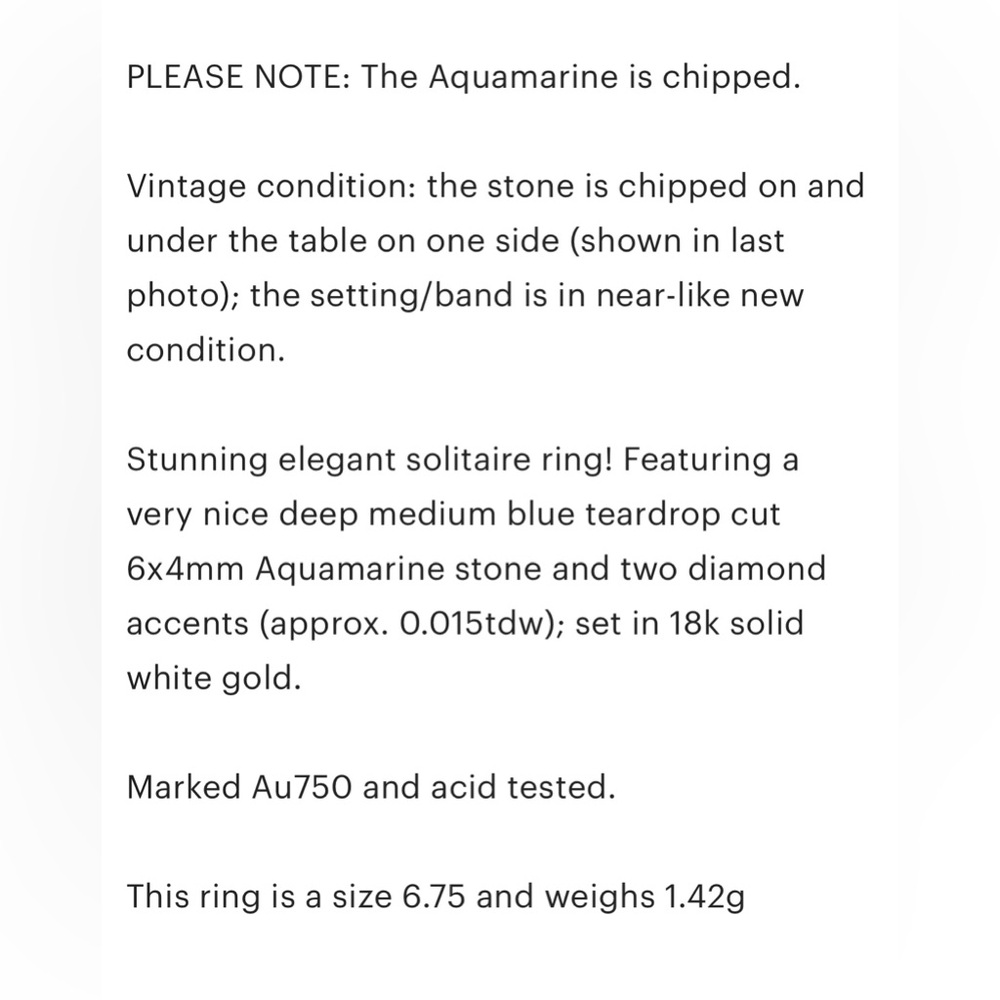 dainty deep blue aquamarine teardrop diamond 18k solid white gold solita… - Picture 10 of 10